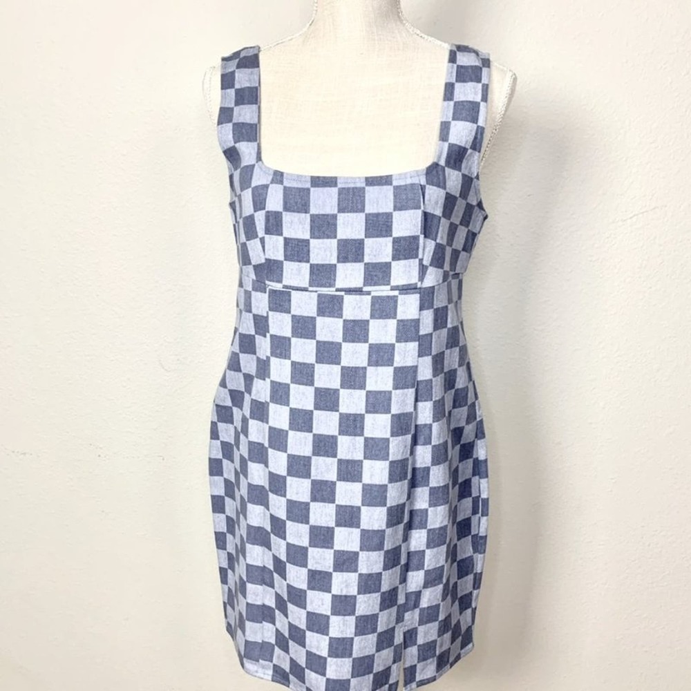 Blue Blush Checkered Mini Dress NWT